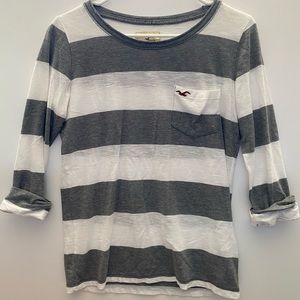 Gray Striped Hollister 3/4 Sleeve
